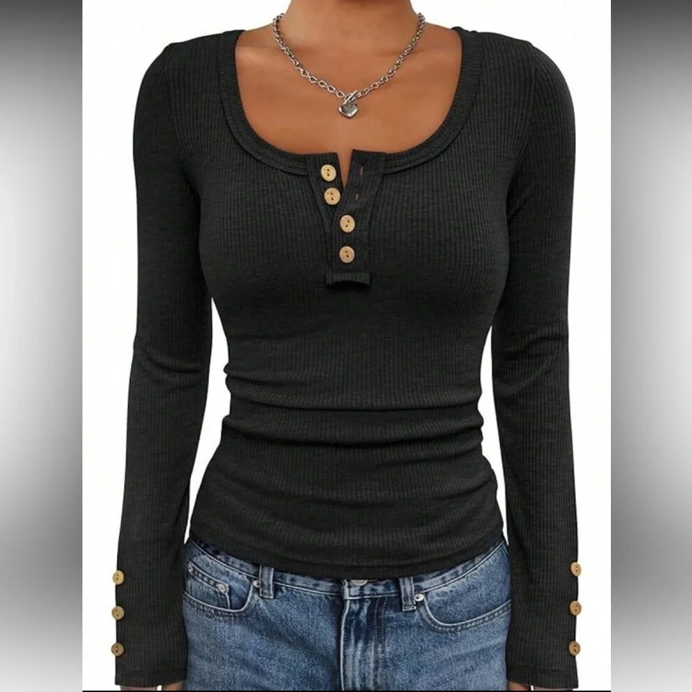 Green Ribbed Long Sleeve Top